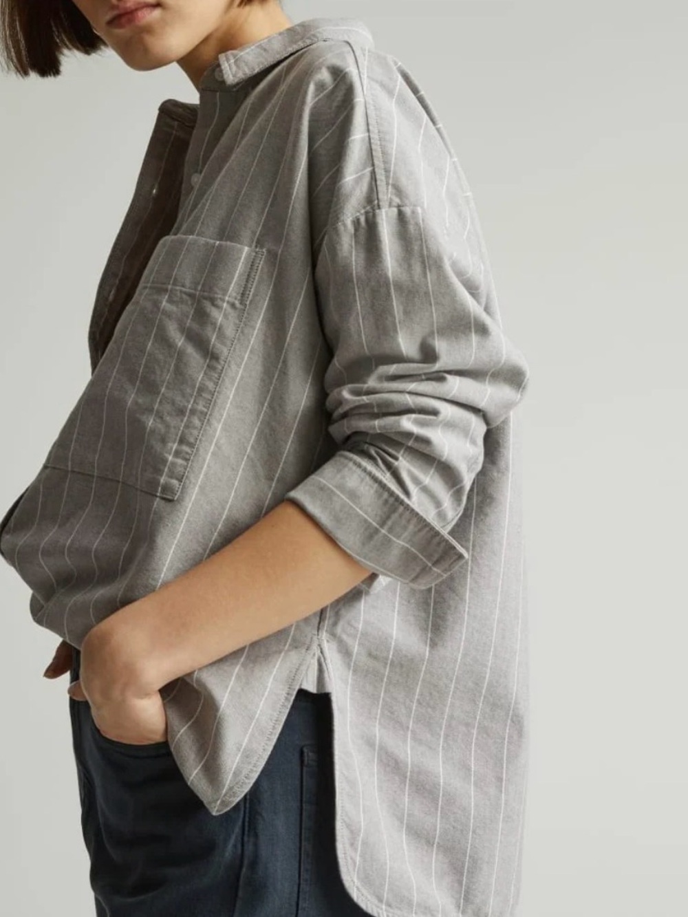 Everlane Grey Pinstripe Button-Down Shirt